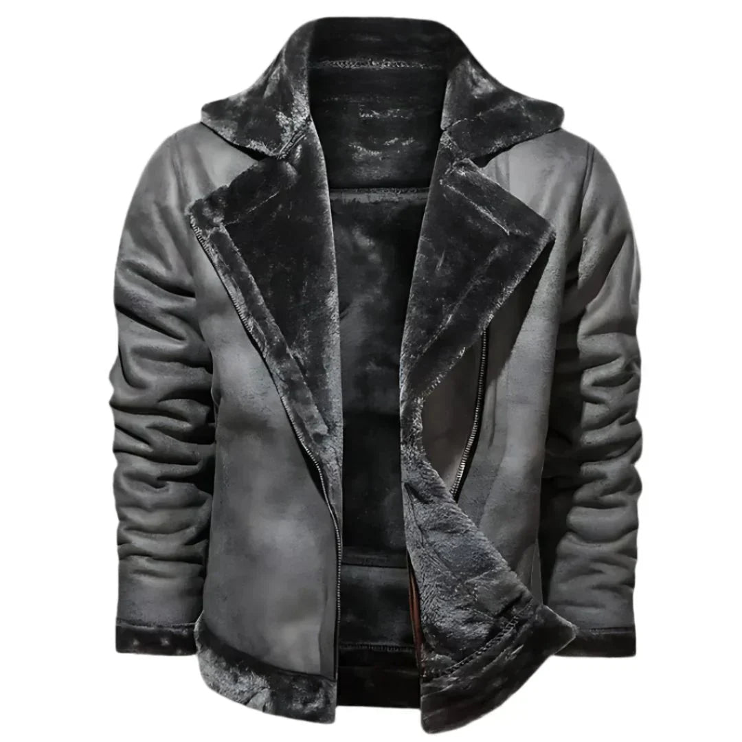 Herren-Kunstlederjacke mit Lammfellfutter | Warmer Winter-Streetwear-Mantel 0