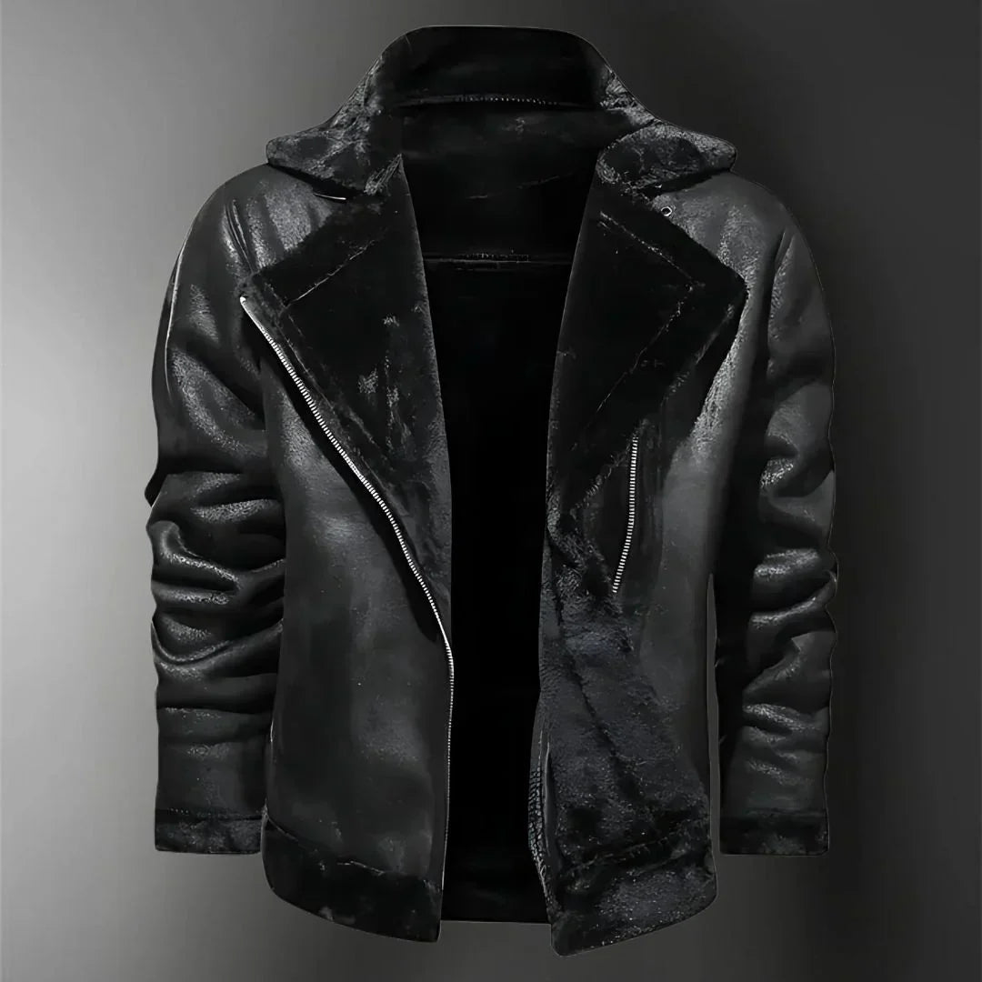 Herren-Kunstlederjacke mit Lammfellfutter | Warmer Winter-Streetwear-Mantel 1